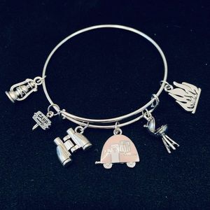 Camping themed bangle bracelet